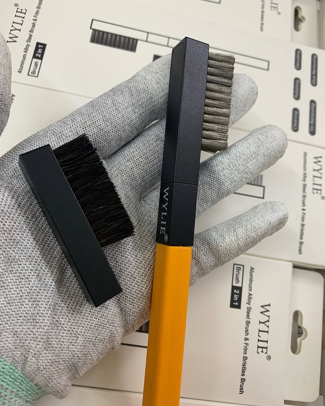 WYLIE Alüminyum Saplı Çelik Fırça Anakart Tamir Temizleme Fırçası 2'si 1 Arada Hızlı Değişim Kafası 0,08 mm Ultra İnce Kıllar