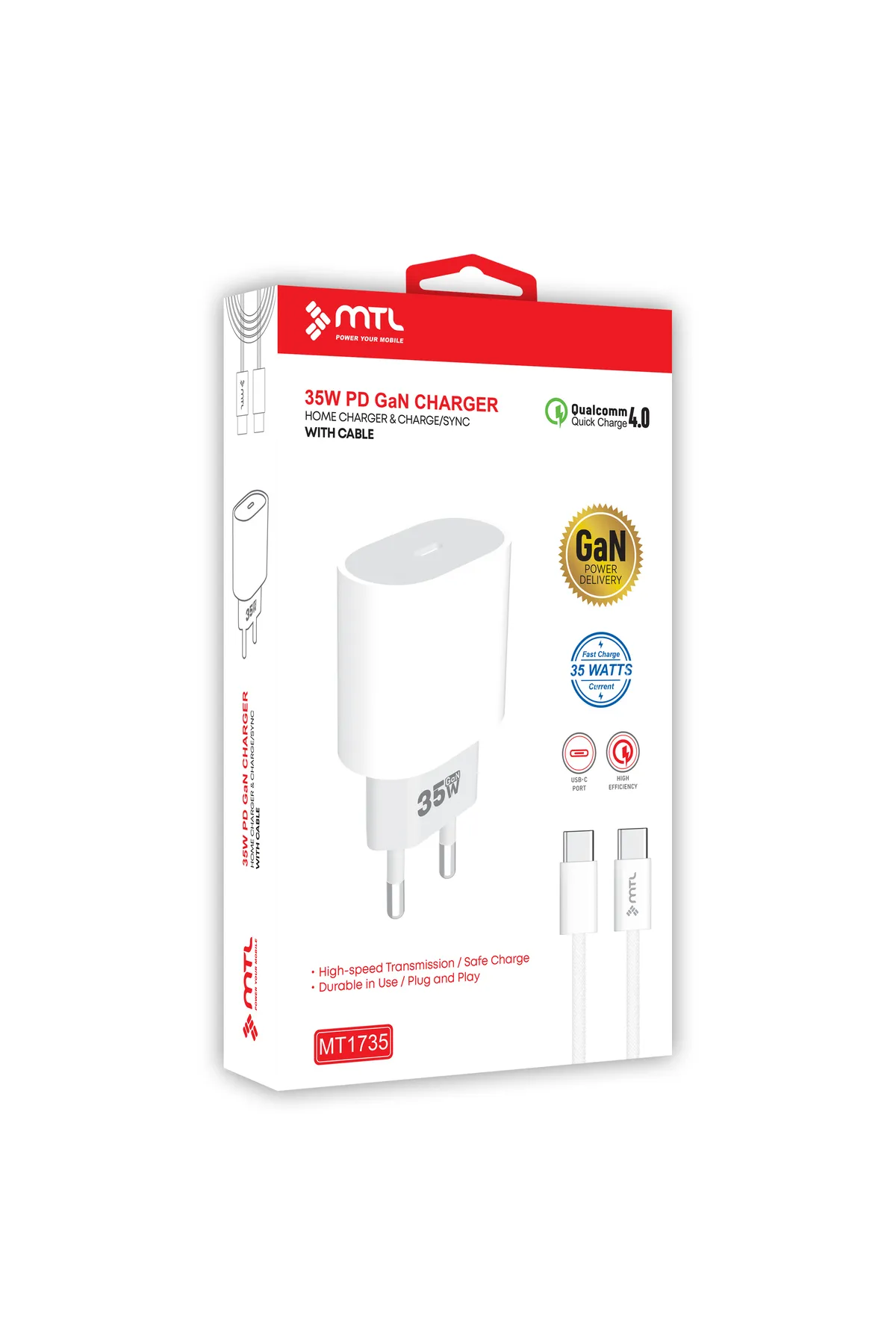 MTL 35W GAN QC 4.0 PD TYPE-C TO TYPE-C EV ŞARJ CİHAZI MT1735