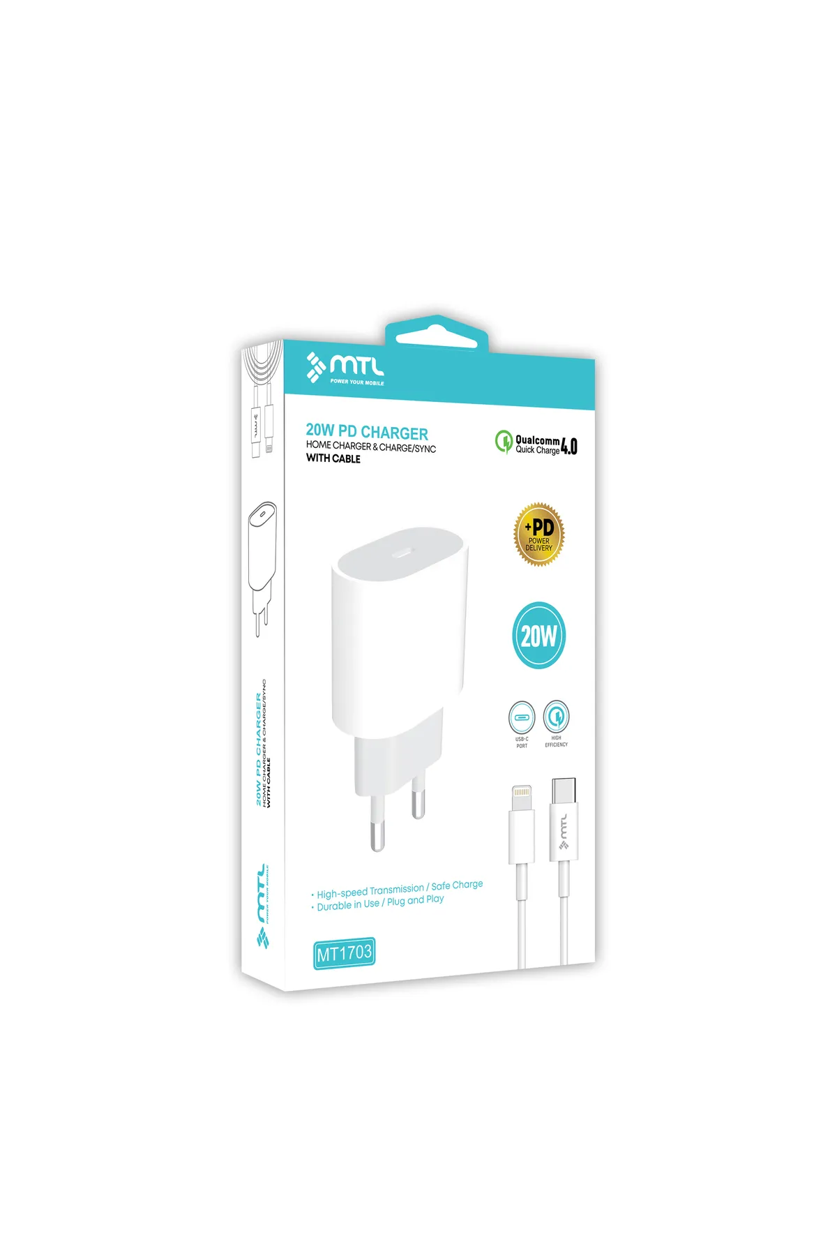 MTL iPhone Uyumlu Lightning Pd Type-c Girişli 20W Şarj Seti MT1703