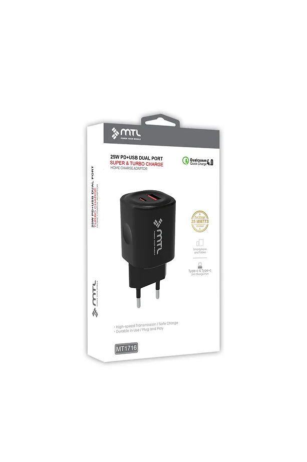 MTL 25W PD Type-C ve USB Çift Giriş Şarj Adaptörü MT1716