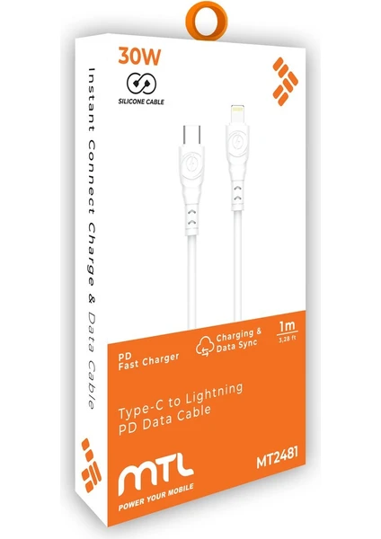 MTL Type-c to iPhone Silikon Hızlı Şarj ve Data Aktarım Kablosu 1 Metre 30W MT2481