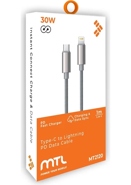 MTL Type-C to iPhone Lightning PD Hasır Hızlı Şarj Ve Data Aktarım Kablosu 30 Watt 1 Metre MT2120